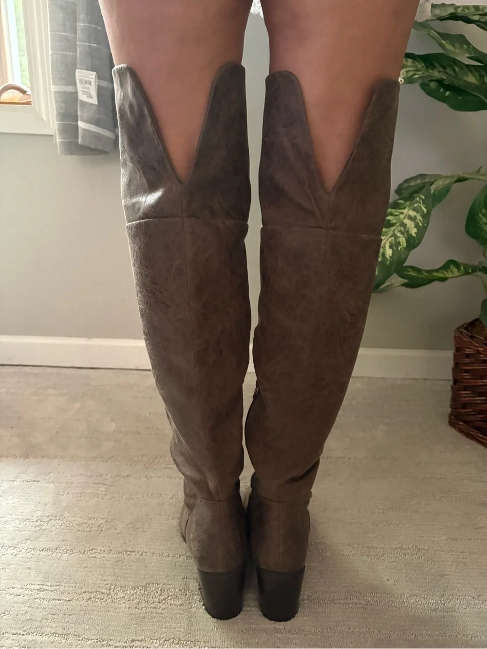 JustFab Norra Taupe Faux Suede OTK Boots 9 Boho Whimsigoth Indie